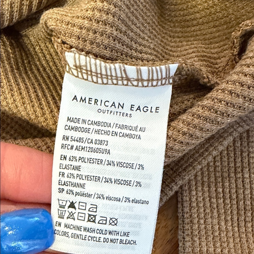 American Eagle Mock Neck Ribbed Long Sleeve Top in brown women’s small - Picture 4 of 5